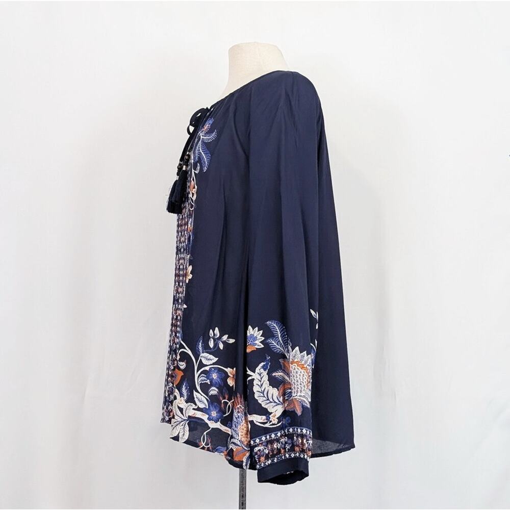 Chico's Tunic Top Navy Blue Floral Print Rising Blooms Women's Size 3.5 18 New - Picture 4 of 7